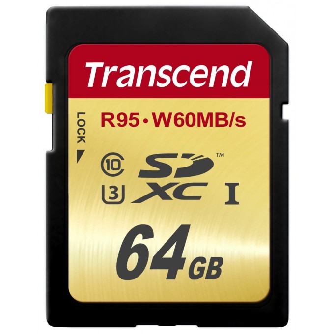 Transcend 64GB SDXC C10 UHS-I U3 R95/W60MB/s 4K Карта памяти 